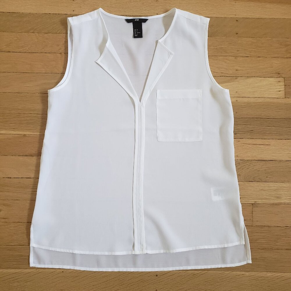H&M White Sleeveless Blouse Womens Size 6 Semi Sheer Career Casual Top